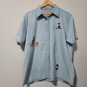 Bit & Bridle Ladies XL Denim Barrel Racer Shirt Short Sleeve Embroidered Western